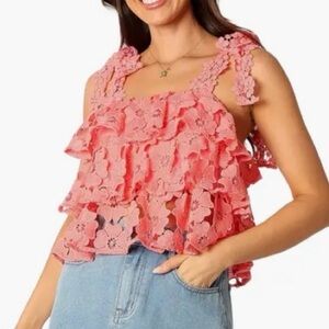 Petal & pup Neva Floral Lace Tiered Tank Ladies size large Watermelon pink